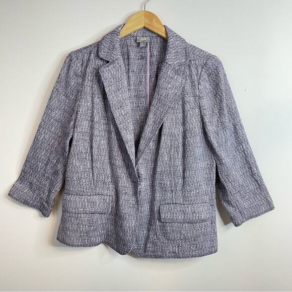 J Jill Lightweight Tweed Jacket Blazer Cotton Purple Lavender Iris womens 16 - Picture 1 of 11